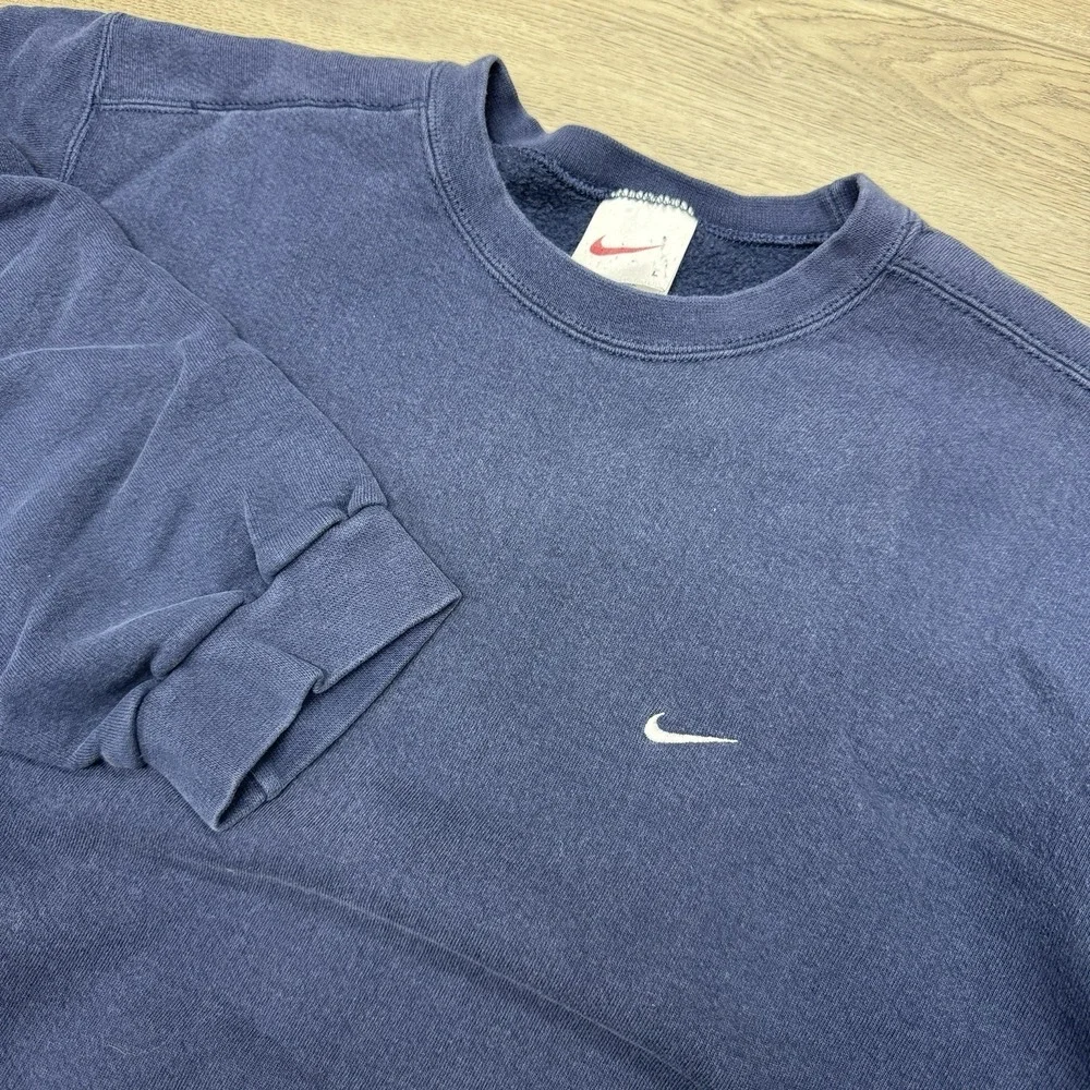 VTG Nike White‎ tag Distressed Crewneck Sweatshirt Blue Sz L USA